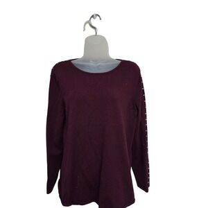 Soft Surroundings Pearl‎ Embellished Long Sleeve Top Blouse Maroon L